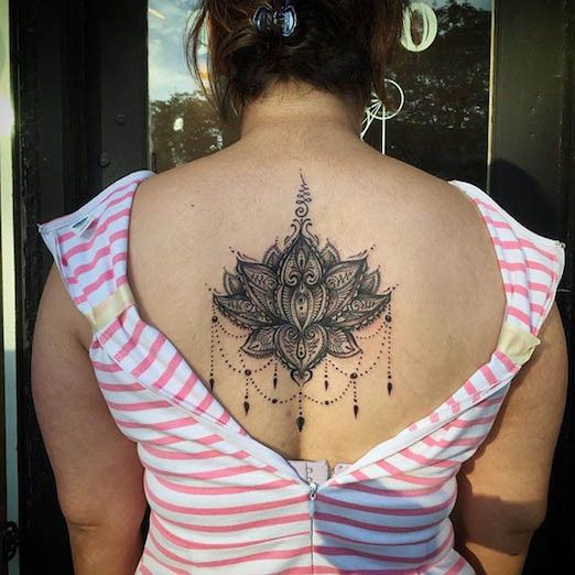 Lotus Mandala Spiritual Tattoo On Upper Back For Women