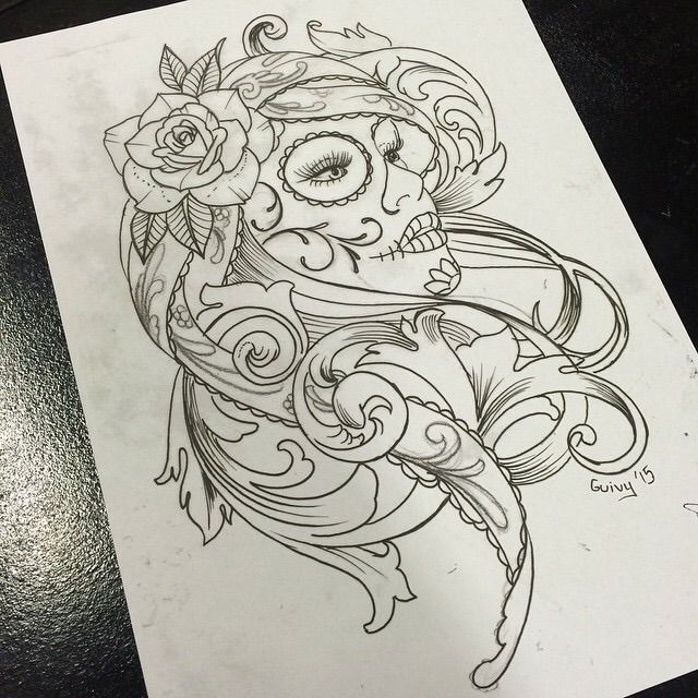 Lovely Catrina Tattoo Sketch