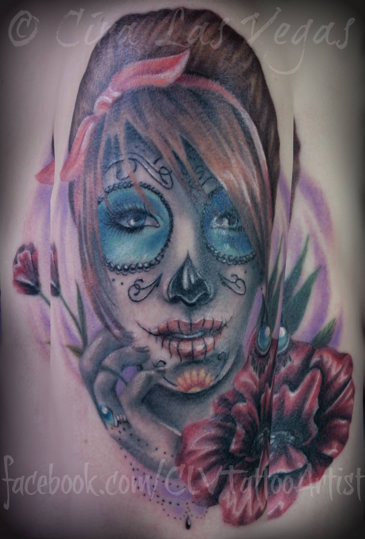 Lovely Catrina With Flower Tattoo By Cira Las Vegas