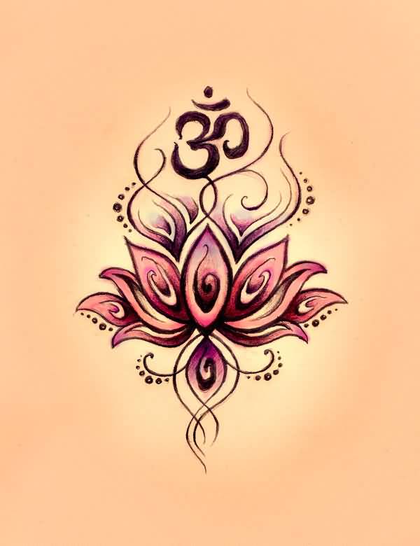 Lovely Om With Lotus Spiritual Tattoo Design