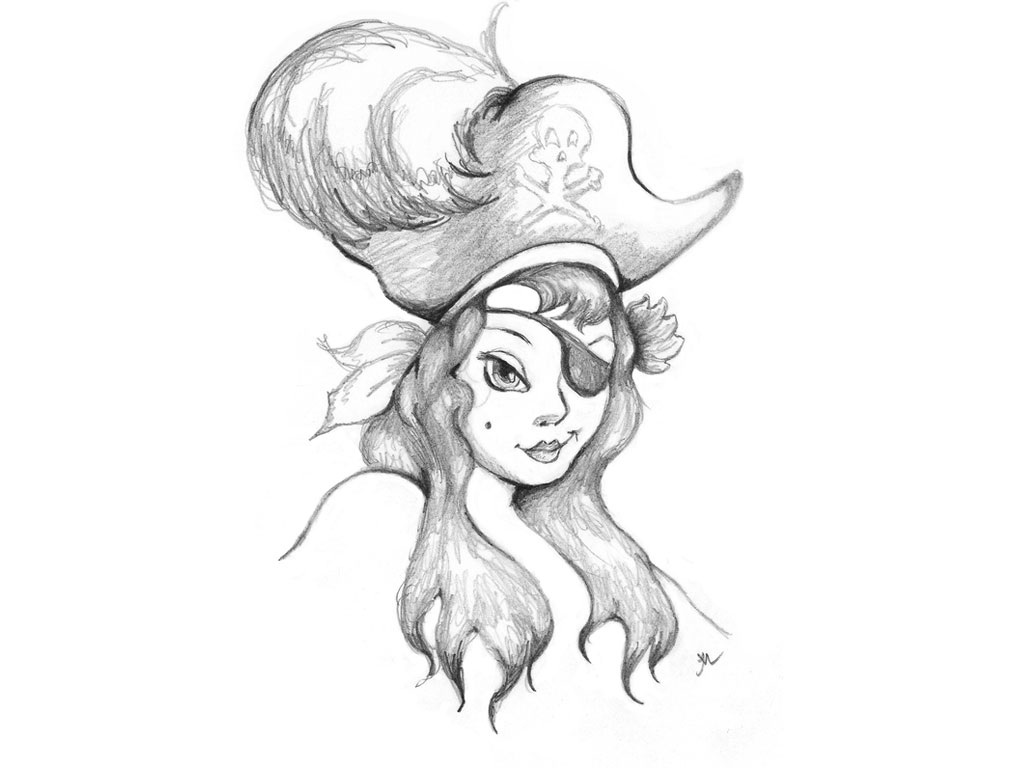 Lovely Pirate Girl Tattoo Sketch