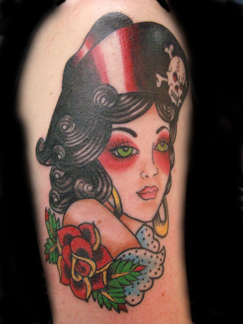 Lovely Pirate Girl Traditional Tattoo