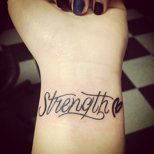Lovely Strength Heart Tattoo On Wrist For Girls