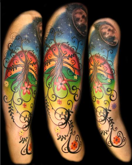 Lovely Tree Of Life With Moon Tattoo On Right Full Sleeve