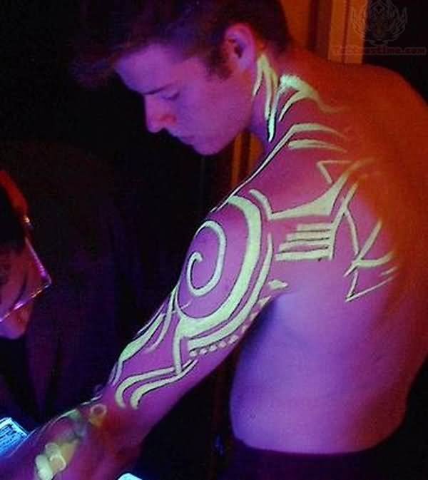Man Half Sleeve Golden Color UV Tattoo