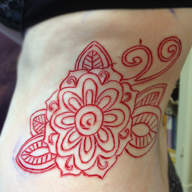 Mandala Scarification Tattoo On Side Rib