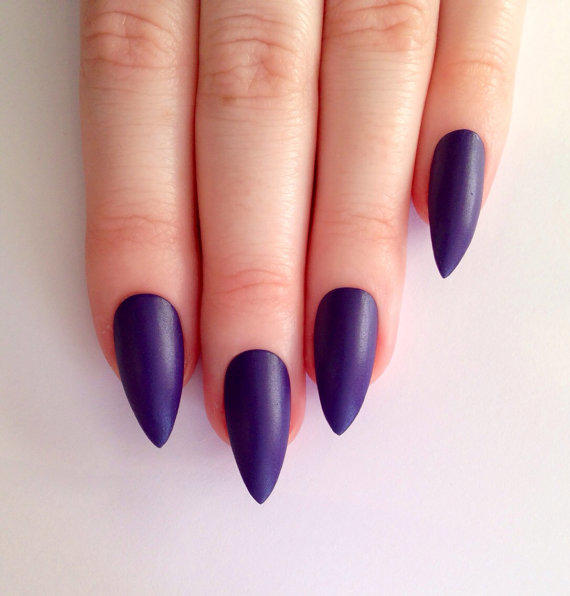 Matte Dark Purple Stiletto Nail Design