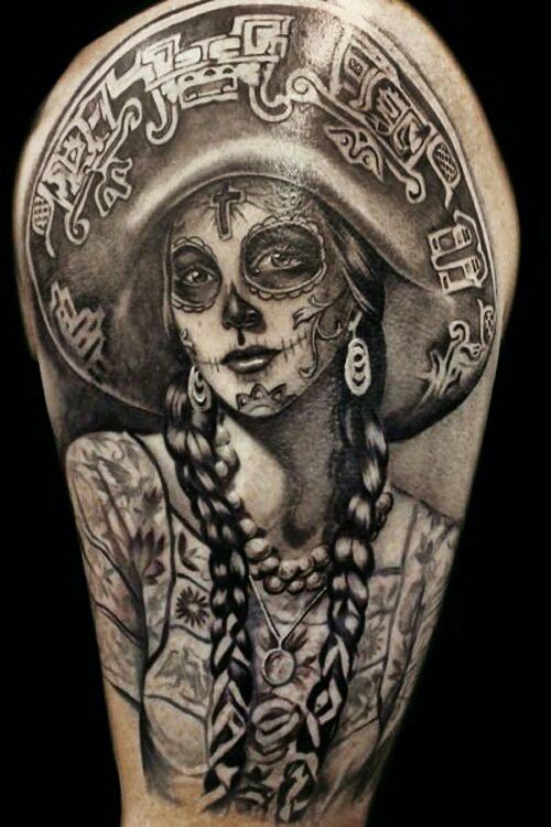Mexican Catrina Tattoo On Half Sleeve