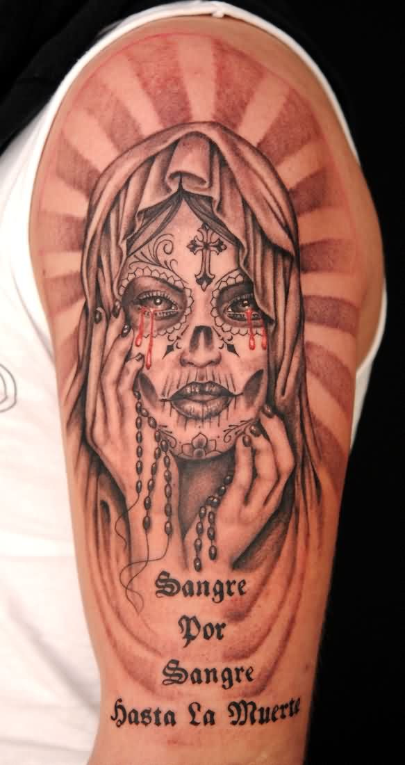 Mexican Catrina Tattoo On Left Half Sleeve