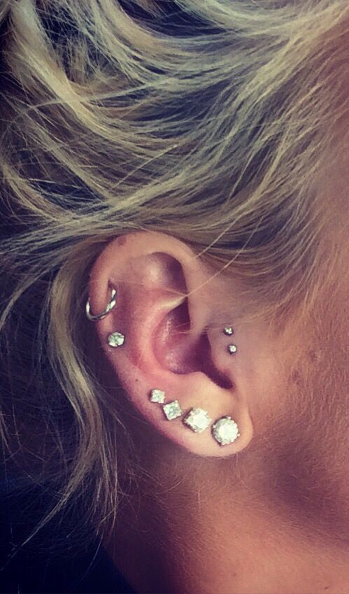 Multiple Ear And Double Tragus Piercing Picture For Girls