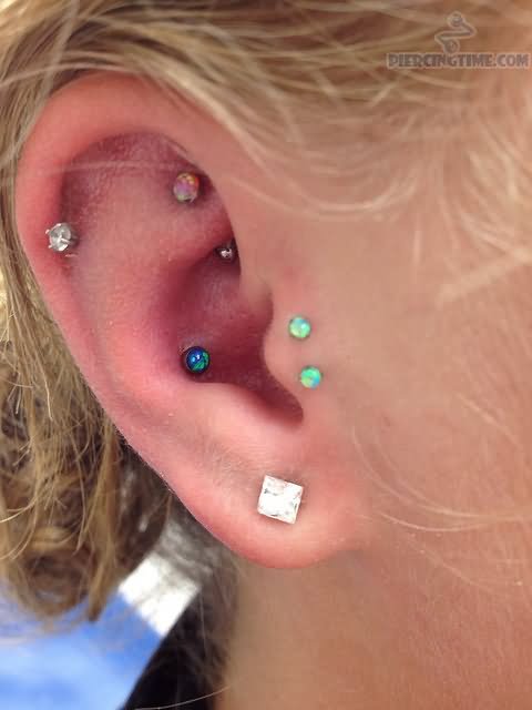 Multiple Ear and Double Tragus Piercing