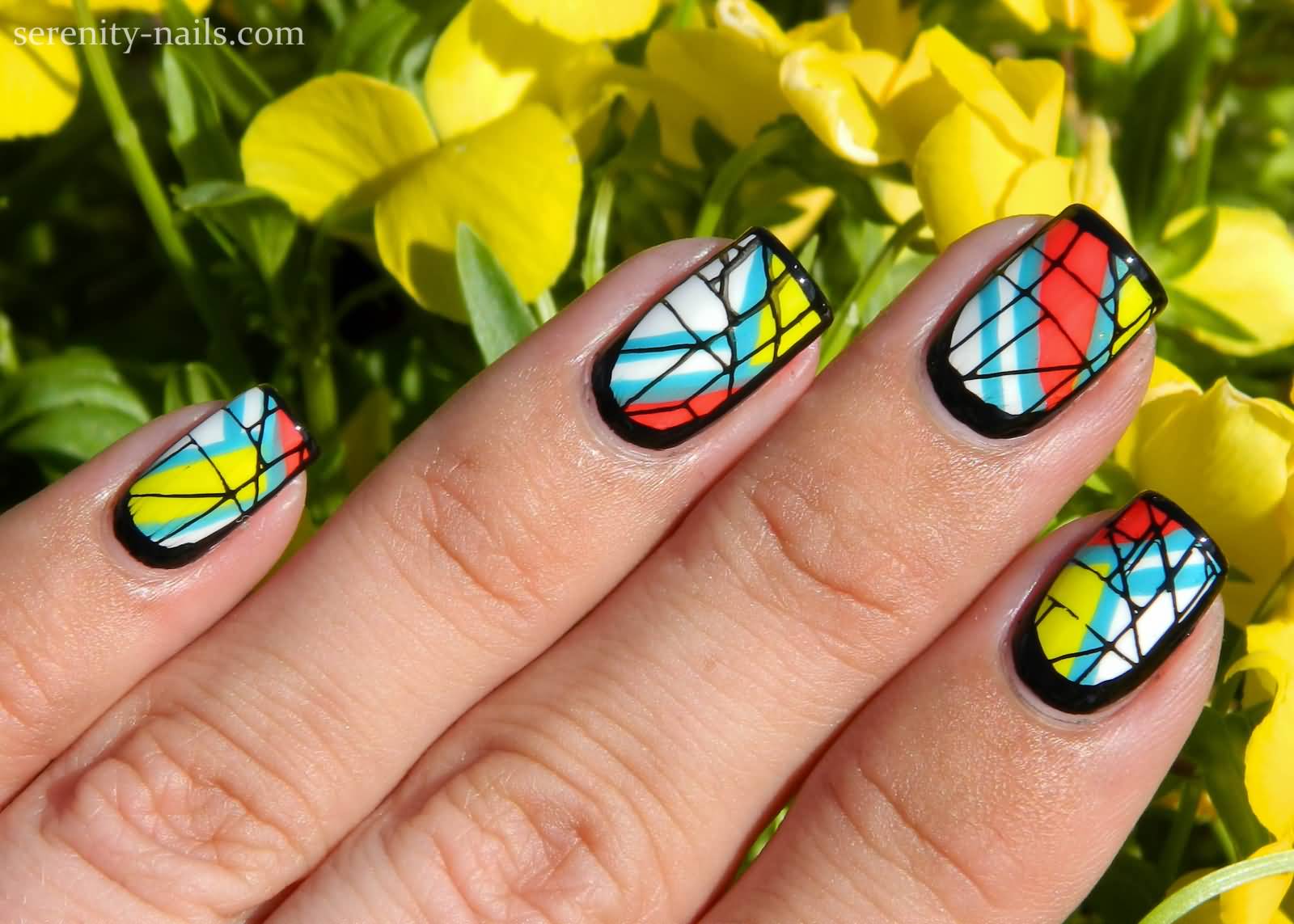 Neon Geometric Nail Art Stripes Design Idea