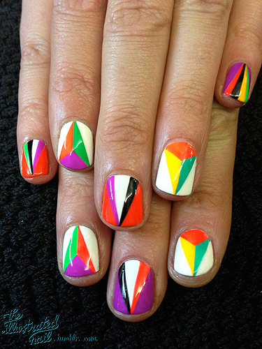 Neon Multicolored Geometric Nail Art Design