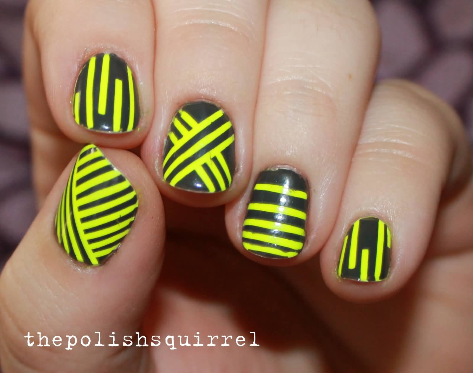 Neon Stripes Geometric Nail Art Design Idea