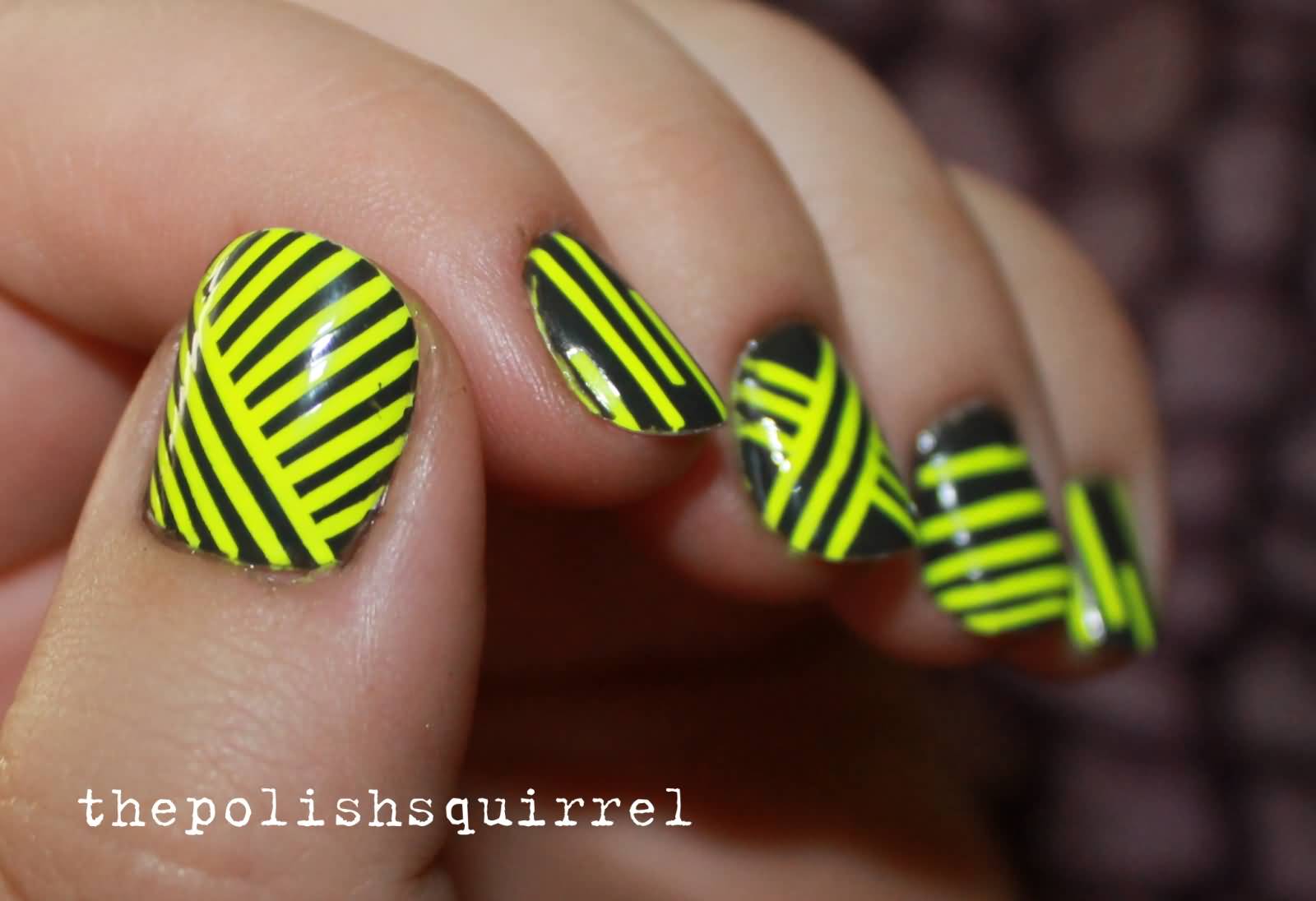 Neon Stripes Geometric Nail Art Design