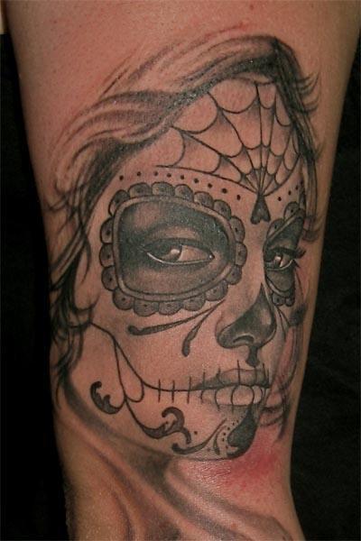 Nice Catrina Face Tattoo On Arm