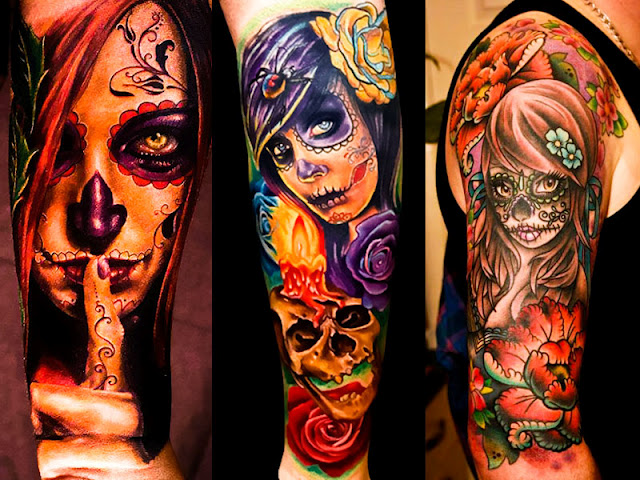 Nice Colorful Catrina Tattoo On Right Half Sleeve