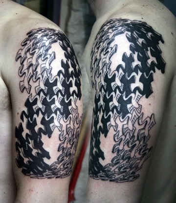 Nice Escher Birds Tattoo On Left Half Sleeve