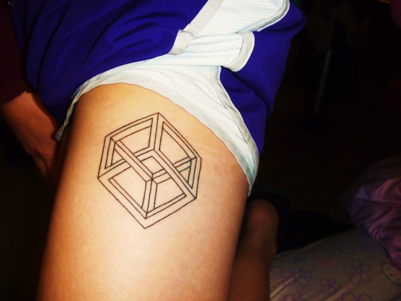 Nice Escher Cube Tattoo On Arm