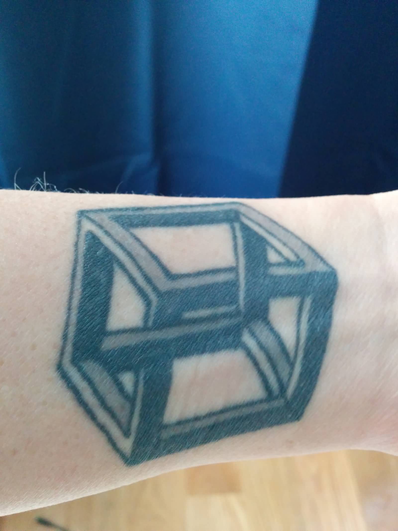 Nice Escher Cube Tattoo On Wrist