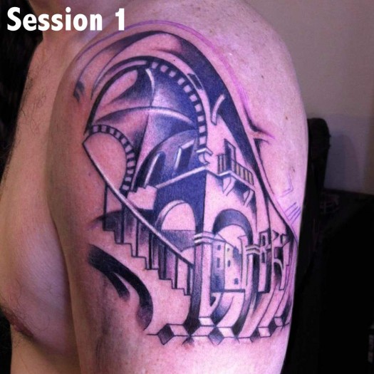 Nice Escher Stairs Tattoo On Left Shoulder By Lisa