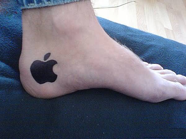 Nice IPhone Apple Logo Silhouette Tattoo On Foot
