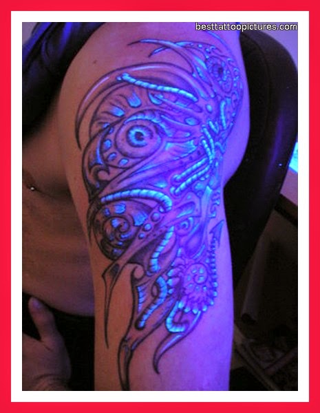Nice Octopus UV Black Light Tattoo On Half Sleeve