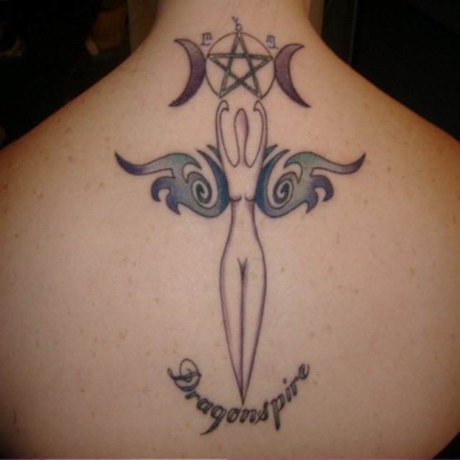 Nice Pagan Goddess Tattoo On Upper Back