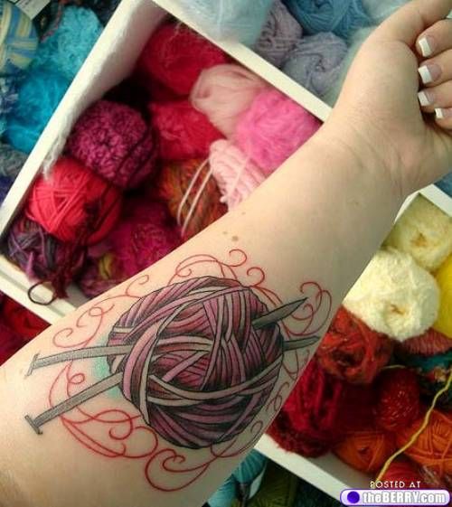 Nice Red Yarn Tattoo On Forearm For Girls