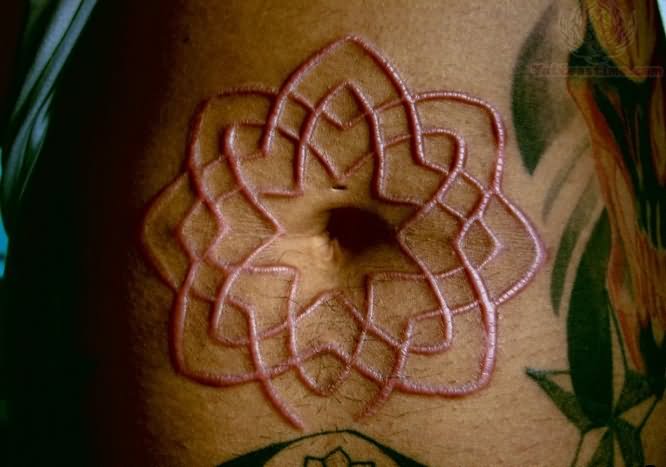 Nice Scarification Tattoo Around Belly