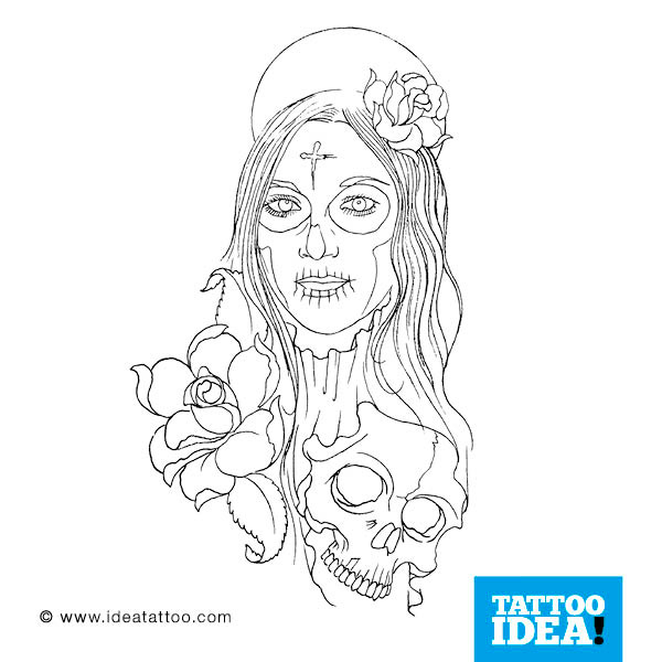Nice Skull Catrina Tattoo Sketch