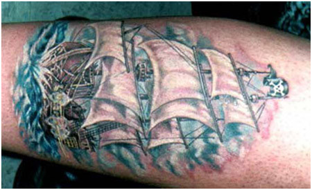 Nice Sky With Pirate Ship Tattoo