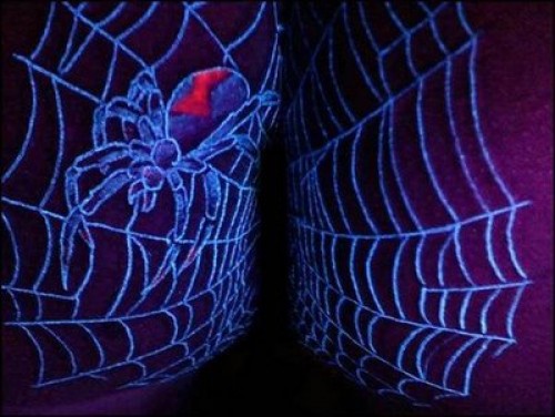 Nice Spider And Web UV Tattoo