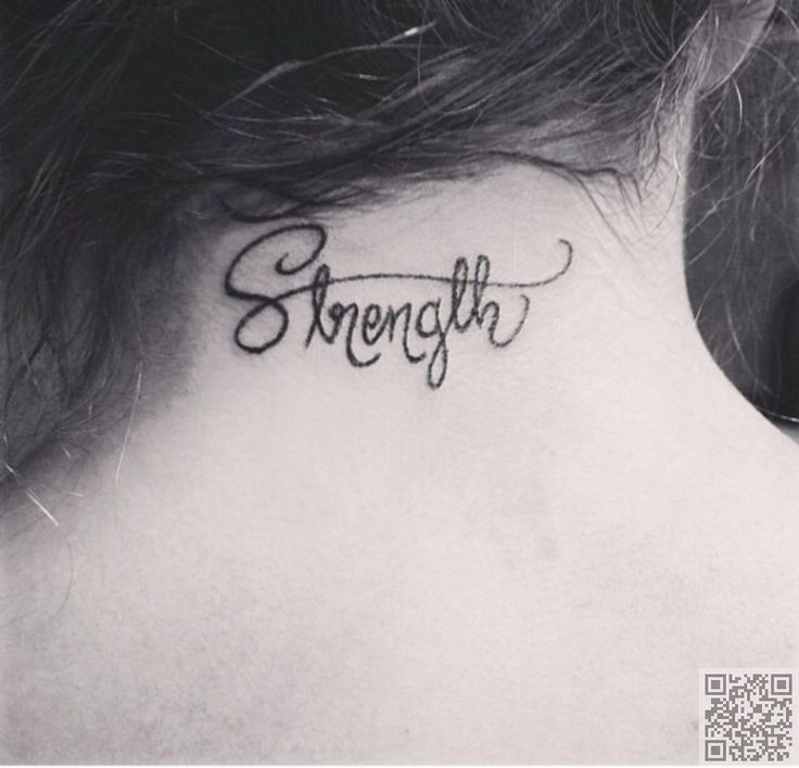 Nice Strength Tattoo On Nape For Girls