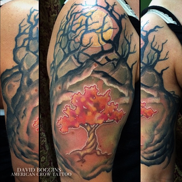 Nice Tree Of Life Tattoo On Right Half Sleeve By David Boggins
