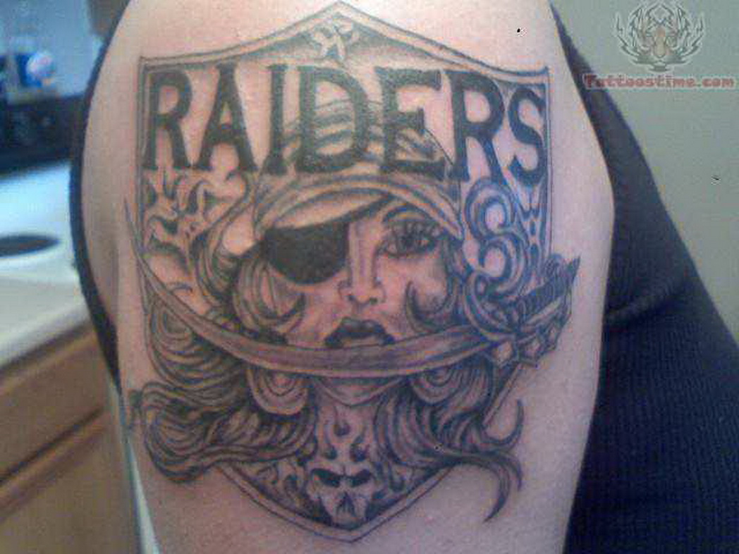 Oakland Raider Pirate Girl Logo Right Shoulder Tattoo