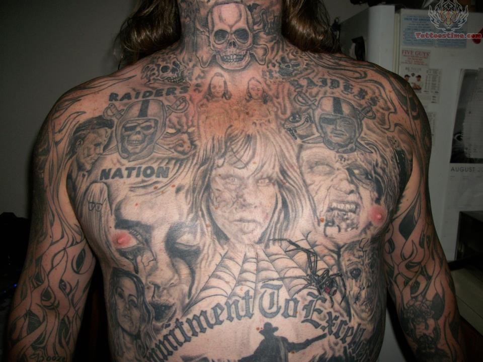 Oakland Raiders Grey Ink Full Body Tattoo