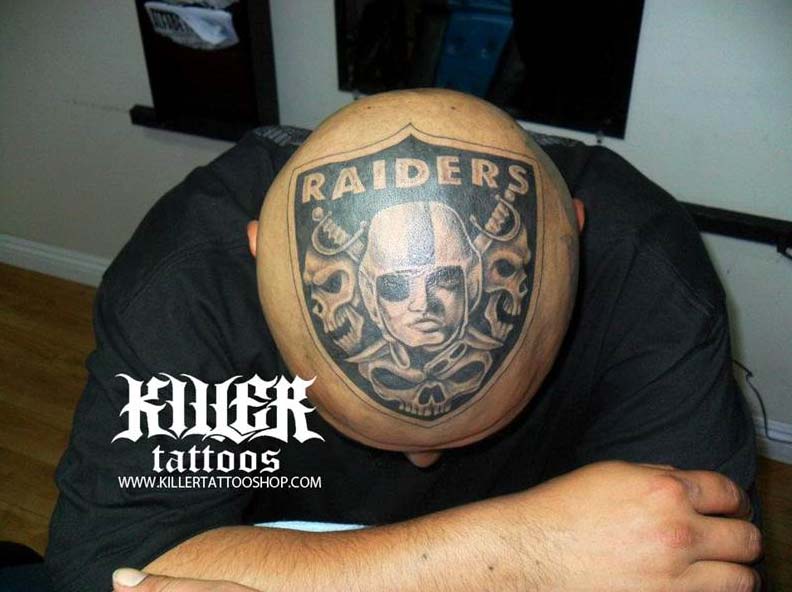 Oakland Raiders Logo Head Tattoo.