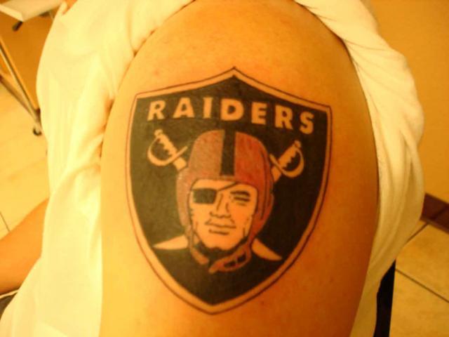 Oakland Raiders Logo Tattoo On Left Shoulder