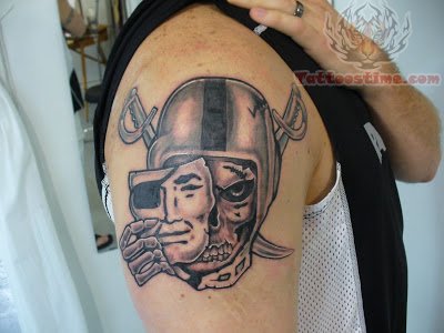 Oakland Raiders Mask Tattoo On Right Shoulder