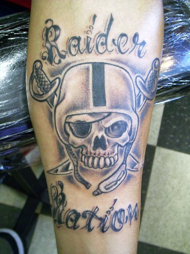 Oakland Raiders Skull Face Tattoo On Forearm