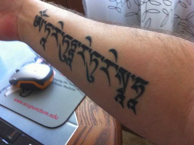 Om Tare Tuttare Ture Soha Mantra Tibetan Tattoo On Forearm
