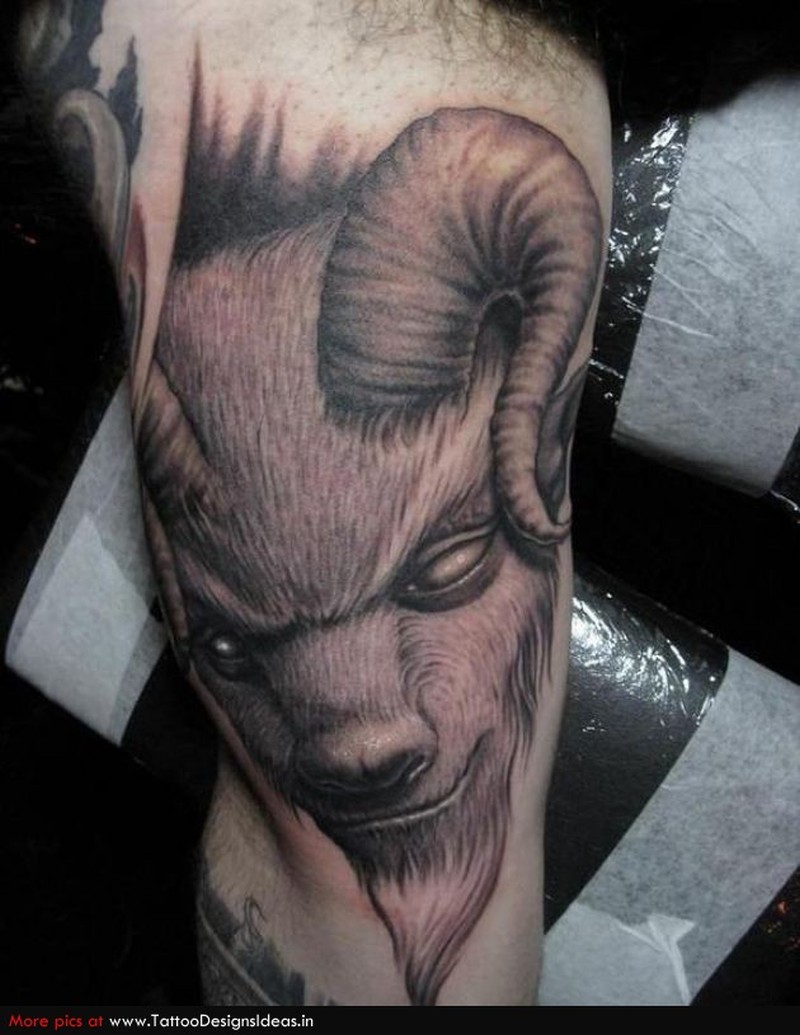 Outstanding Grey Satan Goat Tattoo