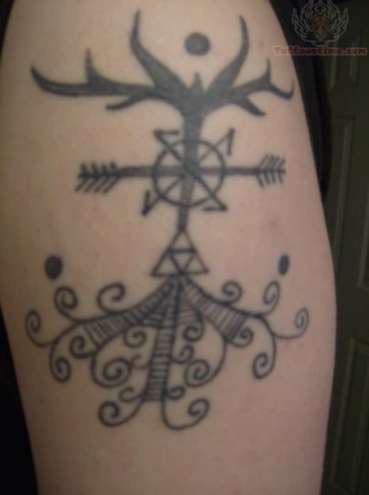 Pagan Design Tattoo On Half Sleeve