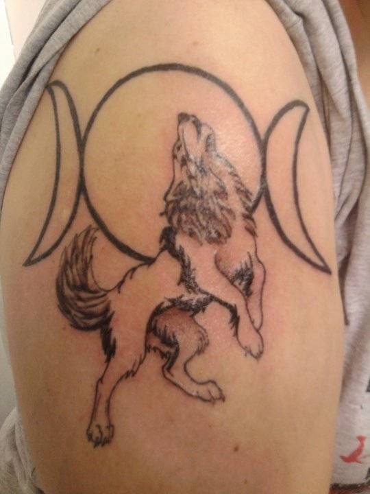 Pagan Wolf Tattoo On Right Shoulder