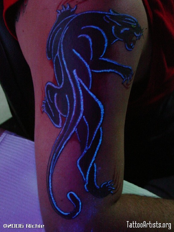 Panther UV Tattoo On Half Sleeve