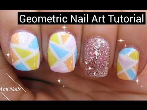 Pastel Color Geometric Nail Art With Accent Glitter Tutorial