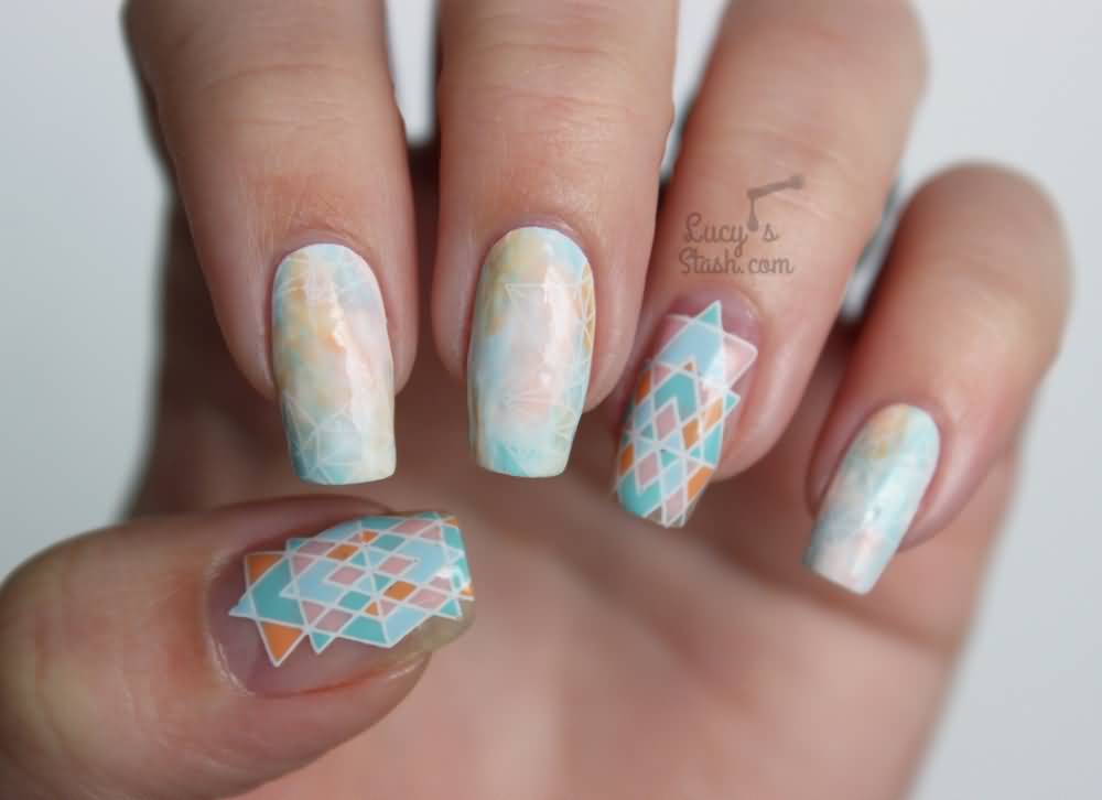 Pastel Geometric Nail Art Design Idea