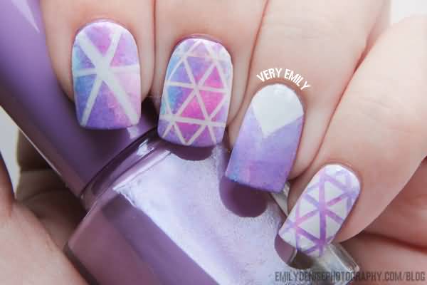 Pink And Purple Geometric Patterns Nail Art Design Idea