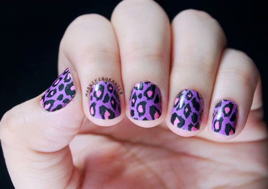 Pink And Purple Leopard Print Nail Art